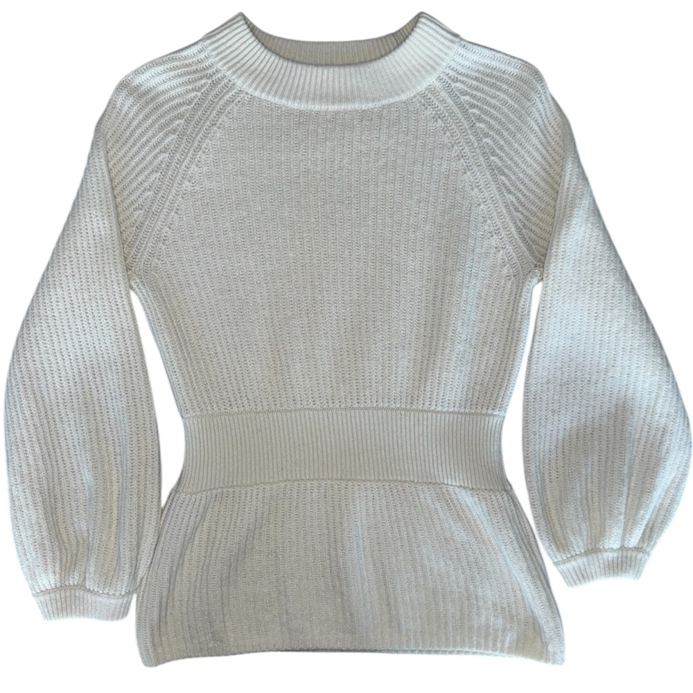 CLUB MONACO Cream Wool-Blend Tinna Sweater Ribbed Crewneck Balloon Sleeves XS